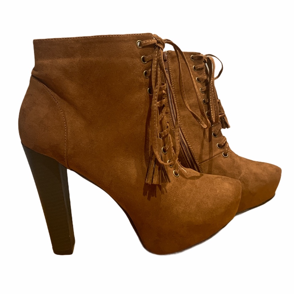 Torrid Suede Lace Up Booties Chunky Heel Tassel